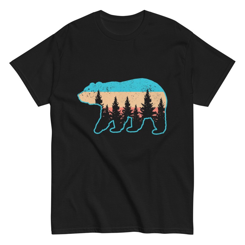 T-shirts: Bär Silhouette mit Bäumen Vintage