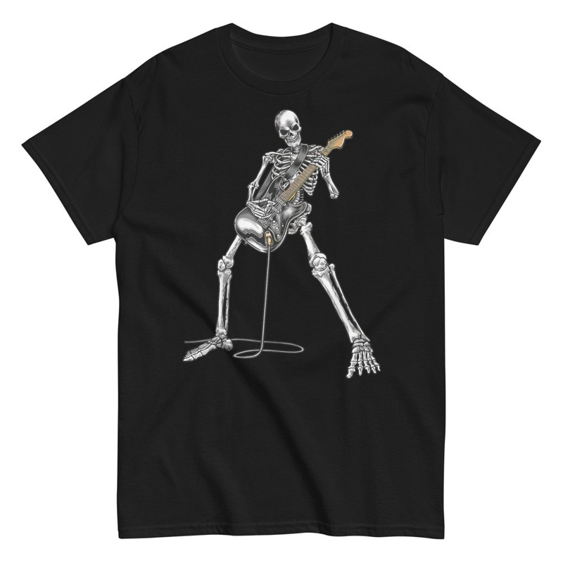 Rock T Shirt Skelett Gitarrist Heavy Metal WebWandtattoo
