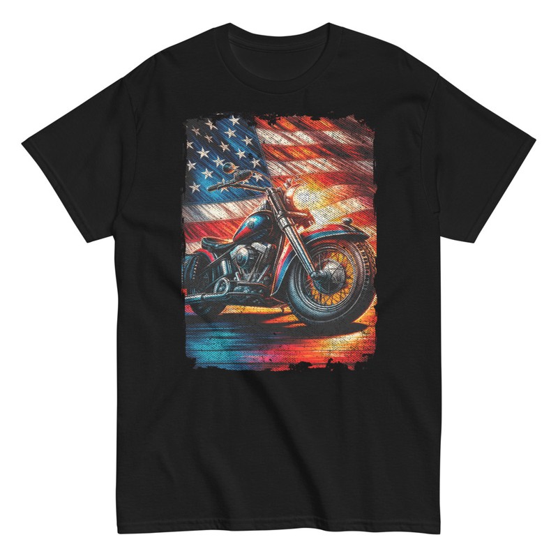 T-shirts: Klassisches Chopper Motorrad USA Flagge