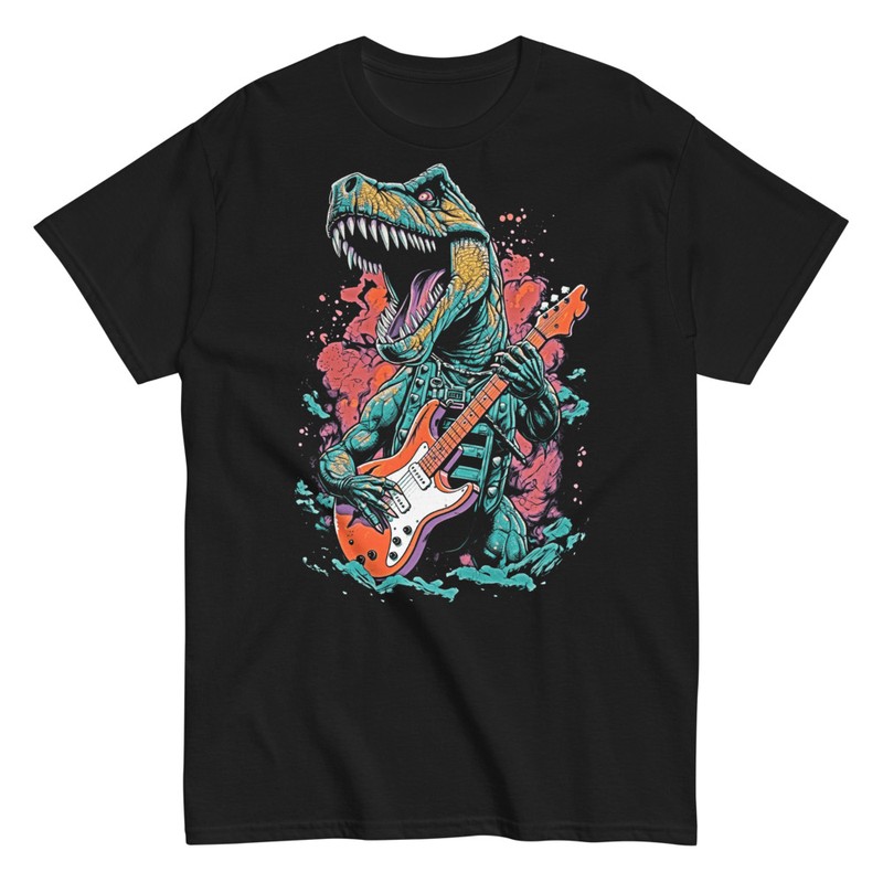 T-shirts: Rockiger T-Rex mit E-Gitarre