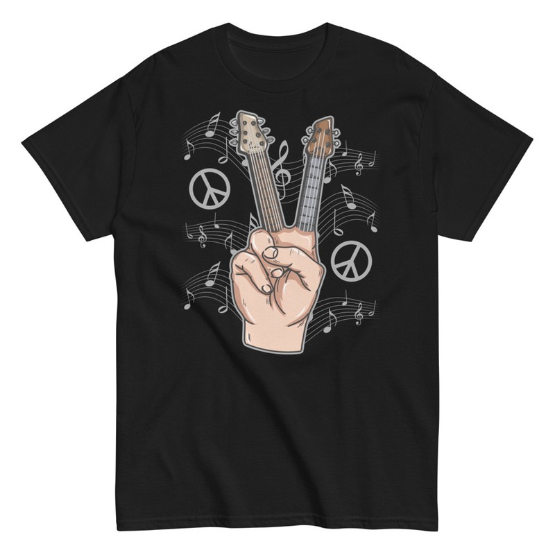 T-shirts: Friedens- und Liebessymbol mit Gitarren
