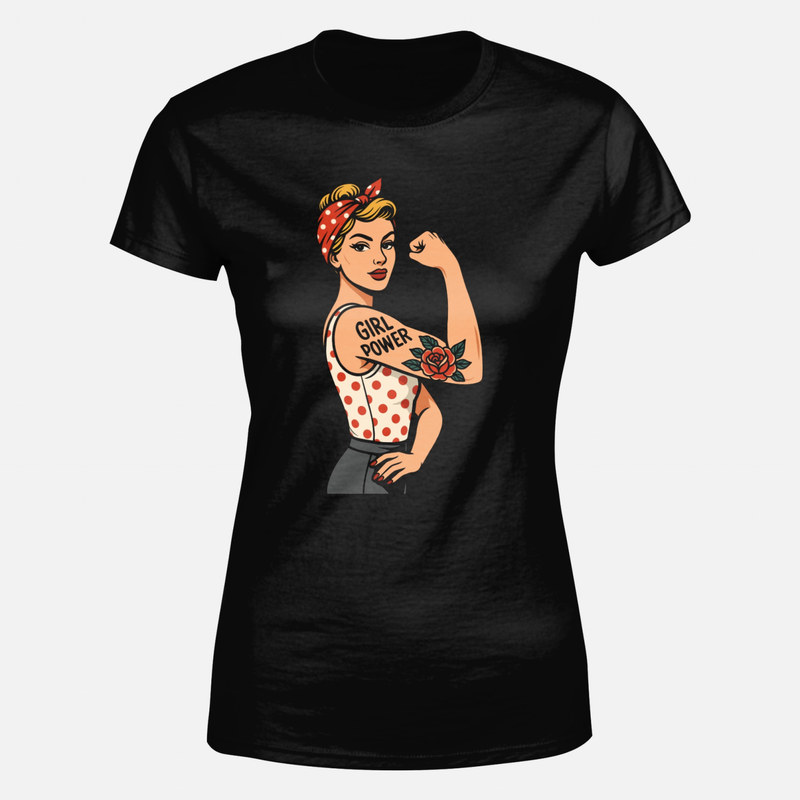 T-shirts: Girl Power Pin-up mit Rose