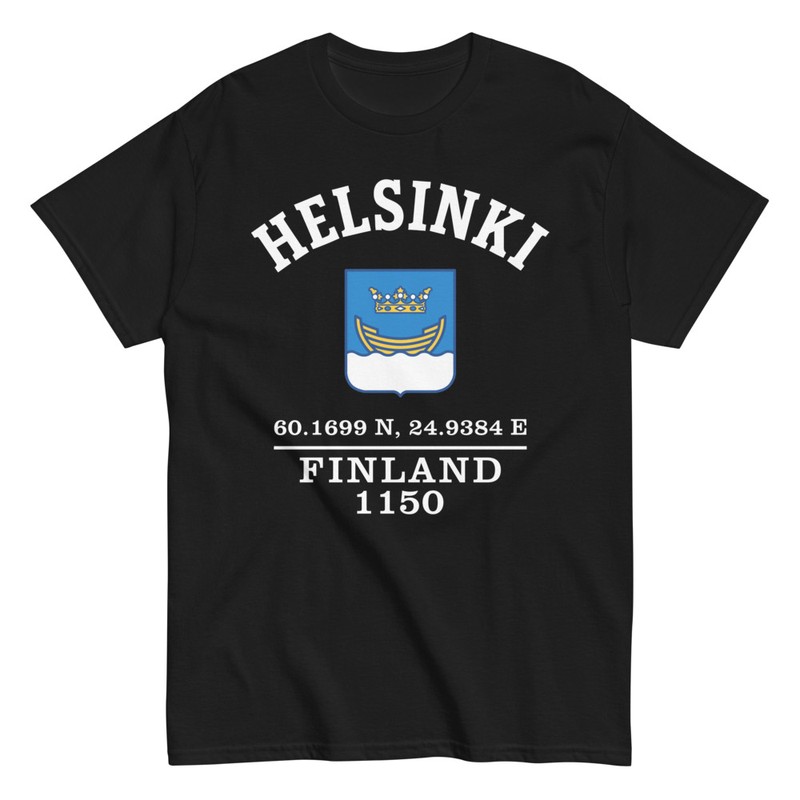 T-shirts: Helsinki Koordinaten und Wappen Finnland