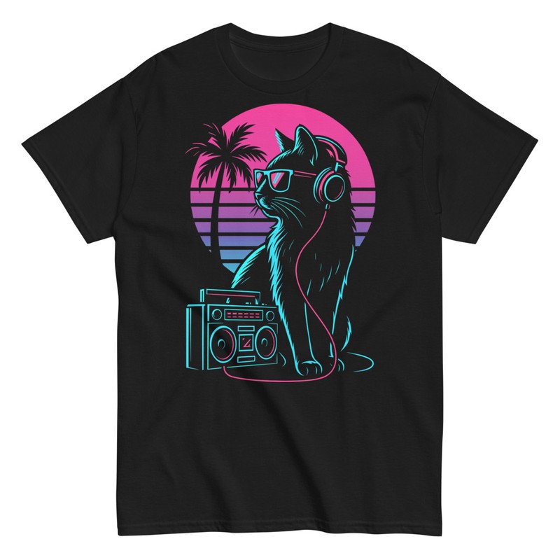 T-shirts: Vaporwave Sonnenuntergang Katze