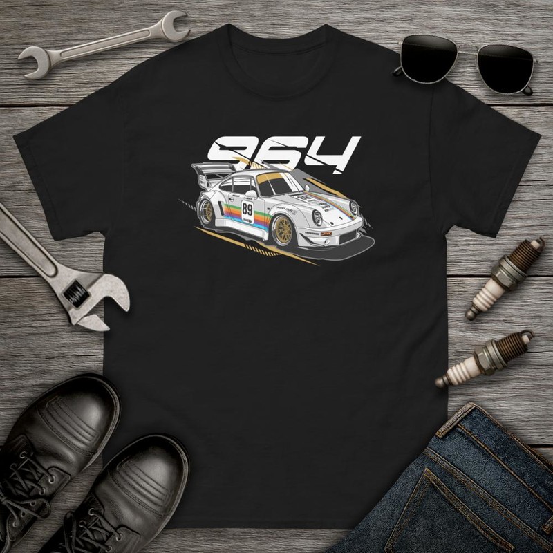 T-shirts: Porsche 964 mit Nummer 89 und Streifen im Automobi