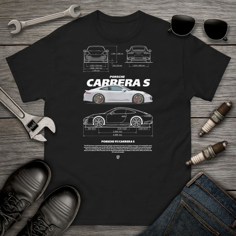 T-shirts: Porsche 911 Carrera S mit Technischen Details