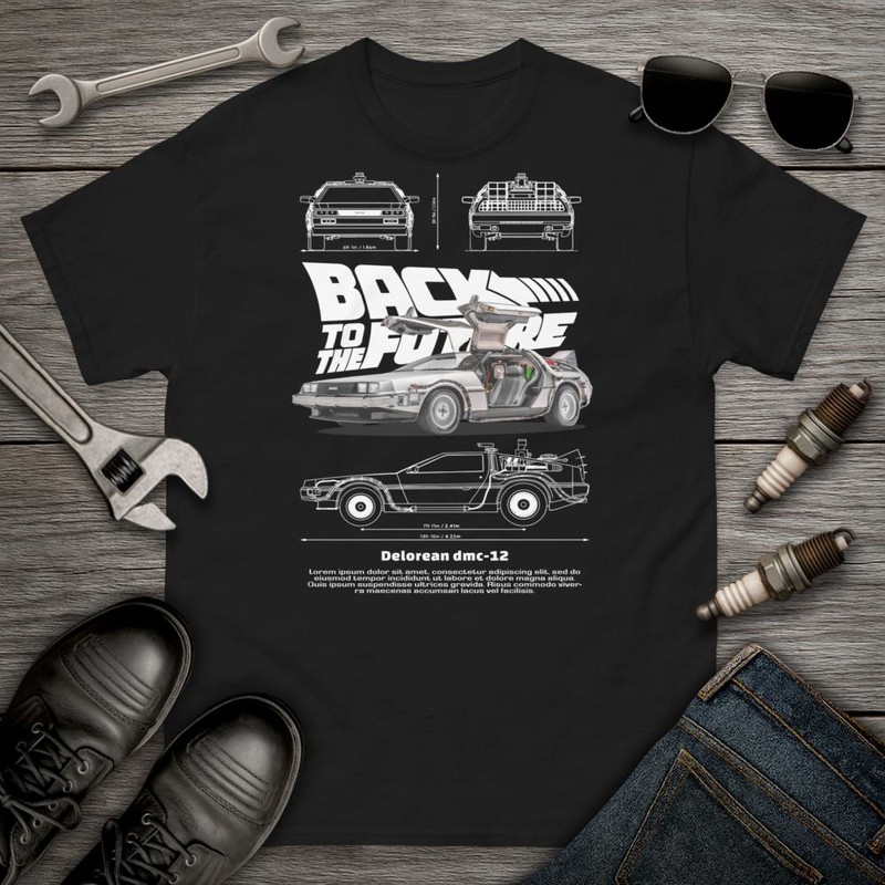 T-shirts: DeLorean DMC-12 mit Back to the Future Text