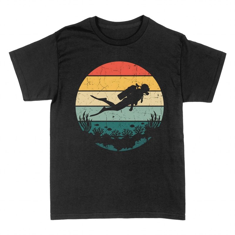 T-shirts: Retro Taucher und Korallenriff Sonne