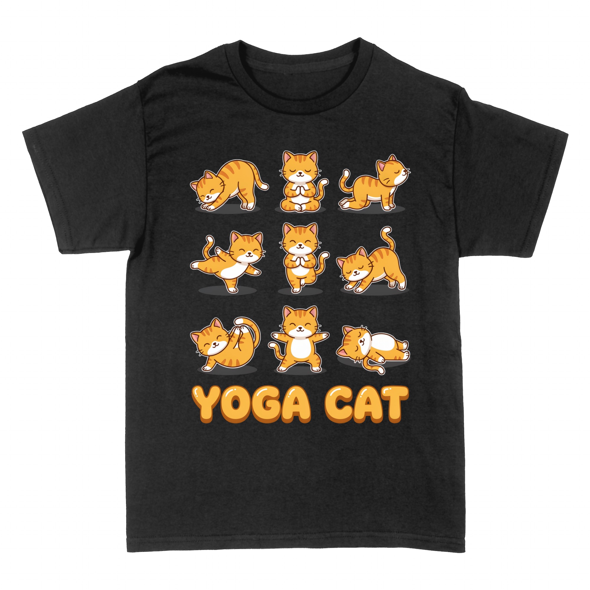 T-shirts: Oranger Kater in Yoga-Posen