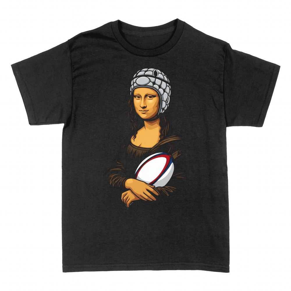 T-shirts: Mona Lisa Rugby mit Helm und Ball