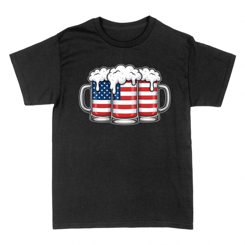 T-shirts: Drei Bierkr&uuml;ge mit USA-Flagge