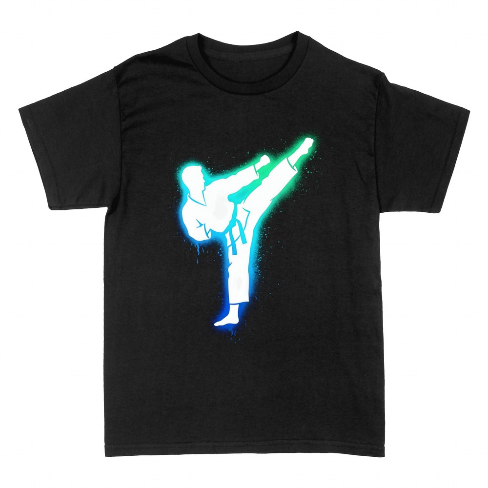 T-shirts: Leuchtende Taekwondo-Silhouette mit Tritt