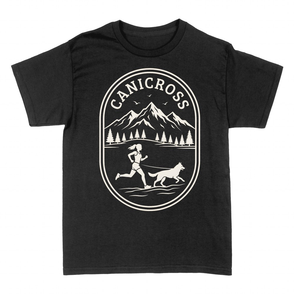 T-shirts: Canicross L&auml;uferin und Hund am Berg