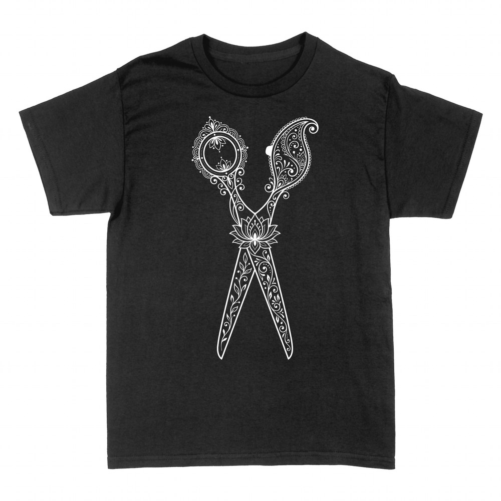 T-shirts: Friseurschere mit Mandala und Lotus