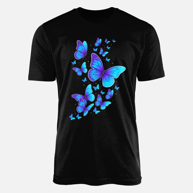T-shirts: Blaue und violette Schmetterlinge mit Funkeln