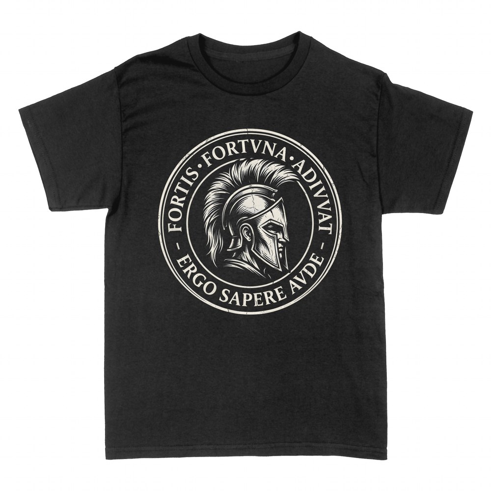 T-shirts: Spartanerhelm mit lateinischen Spr&uuml;chen Fortis