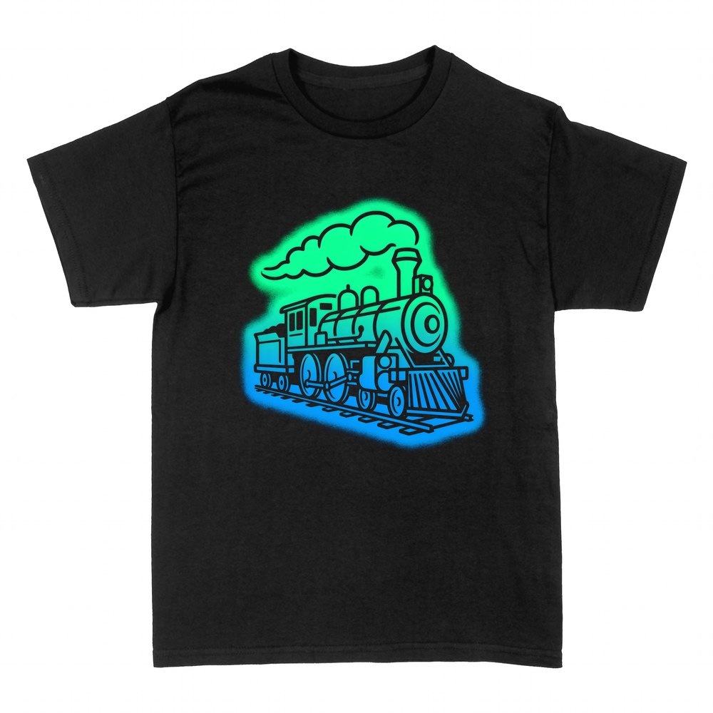 T-shirts: Dampflokomotive mit Rauch auf den Schienen