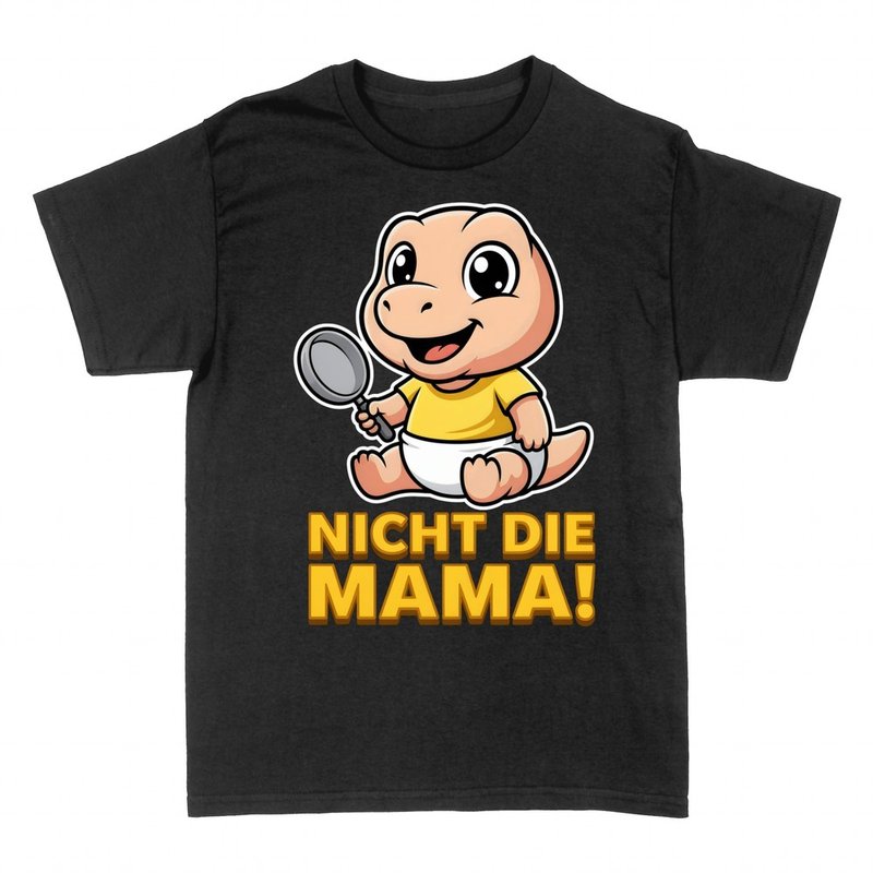 T-shirts: Baby-Dino mit Pfanne &bdquo;Nicht die Mama!&ldquo;