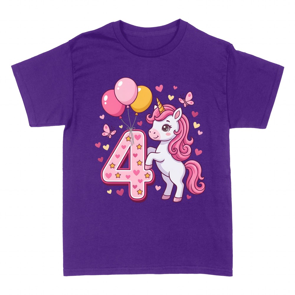 T-shirts: Einhorn zum 4. Geburtstag mit Ballons