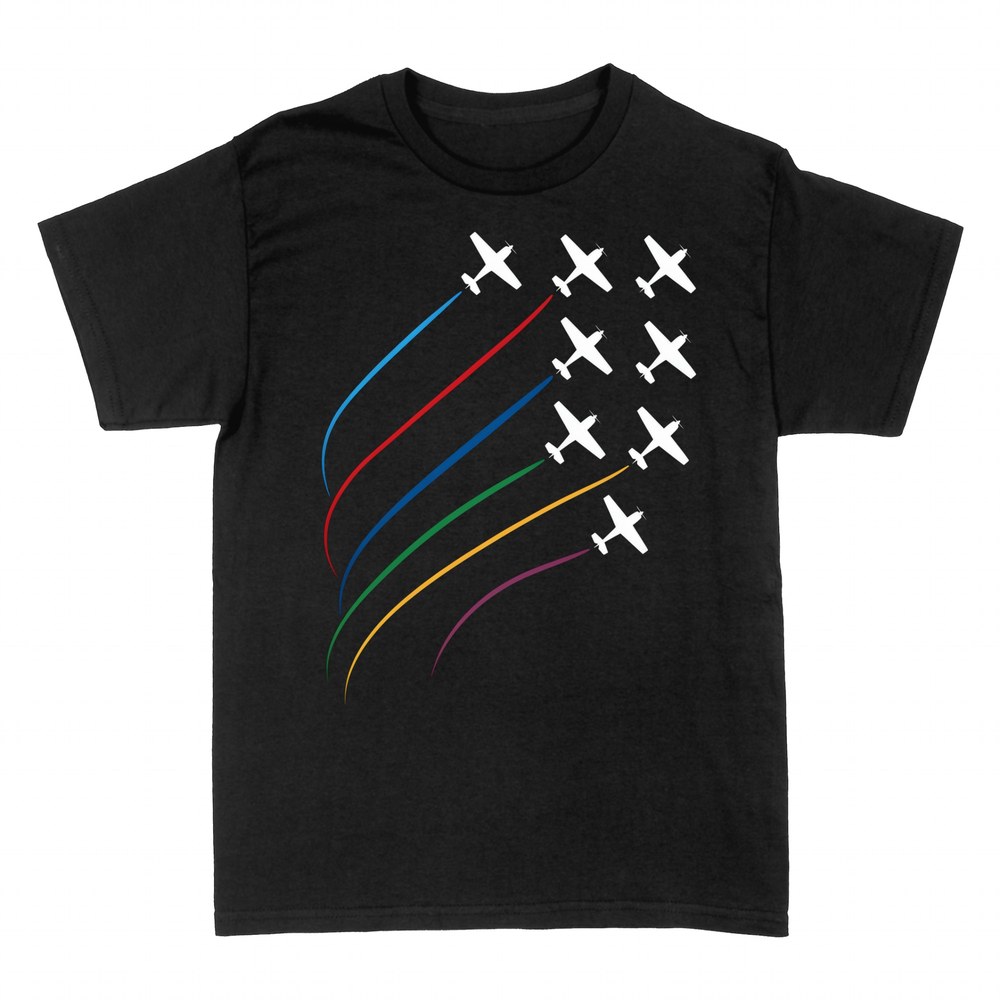 T-shirts: Flugzeugstaffel mit bunten Rauchspuren