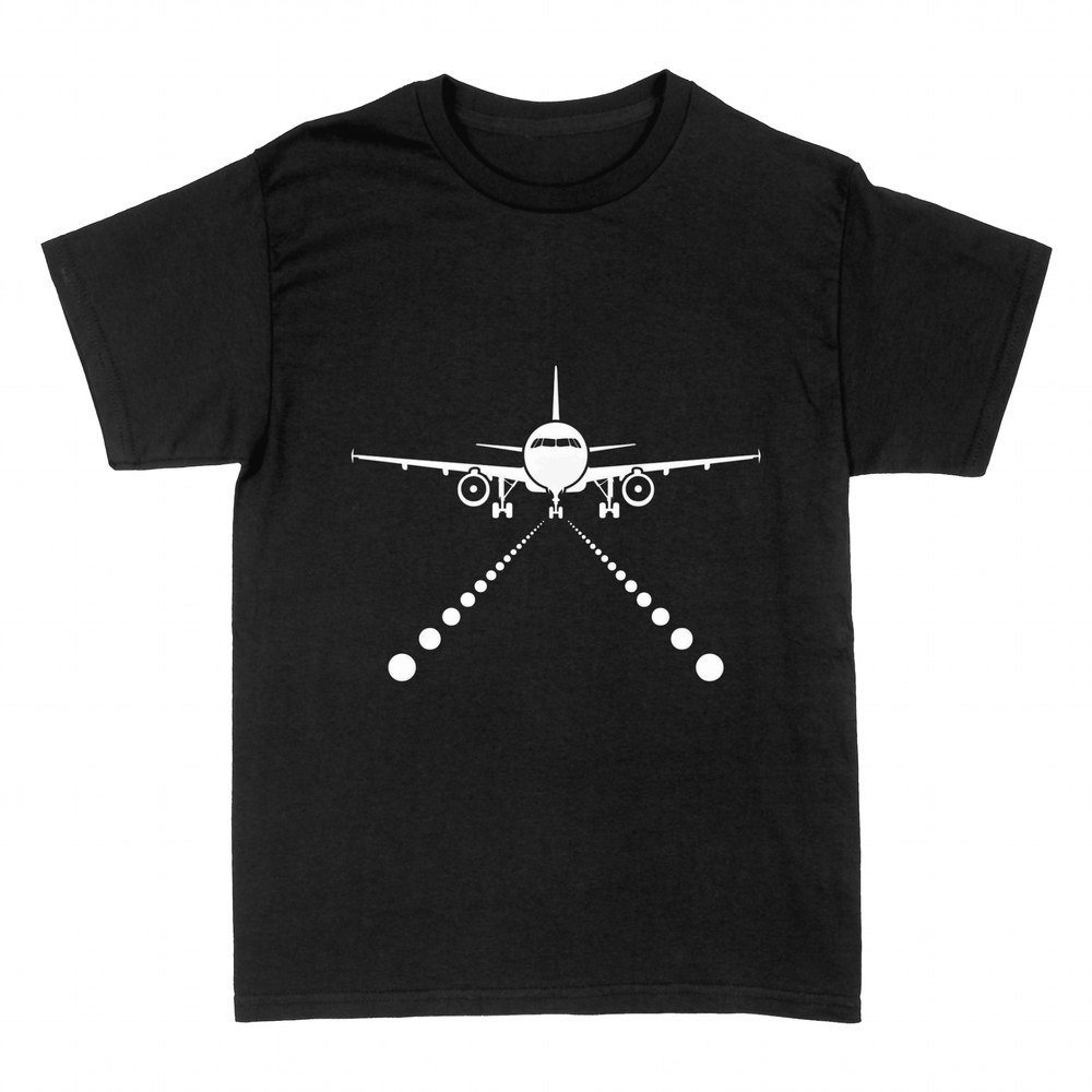 T-shirts: Landendes Flugzeug mit Anflugbefeuerung