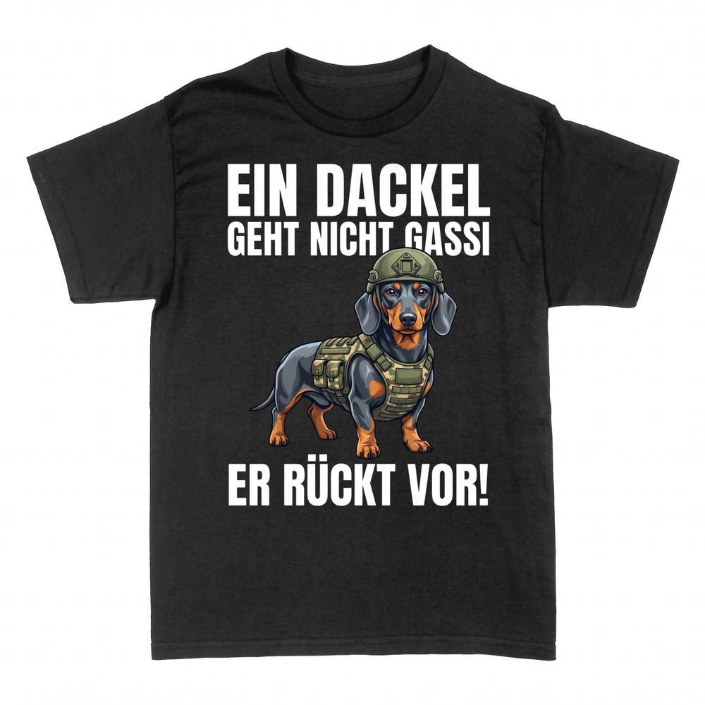 T-shirts: Taktischer Dackel mit Helm, er r&uuml;ckt vor