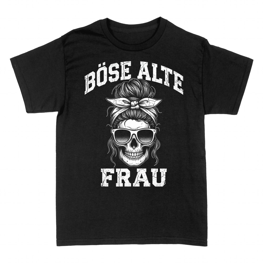 T-shirts: B&ouml;se alte Frau mit Totenkopf und Dutt