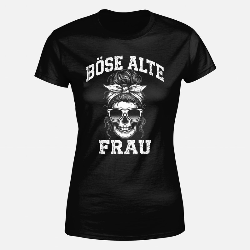 T-shirts: B&ouml;se alte Frau mit Totenkopf und Dutt