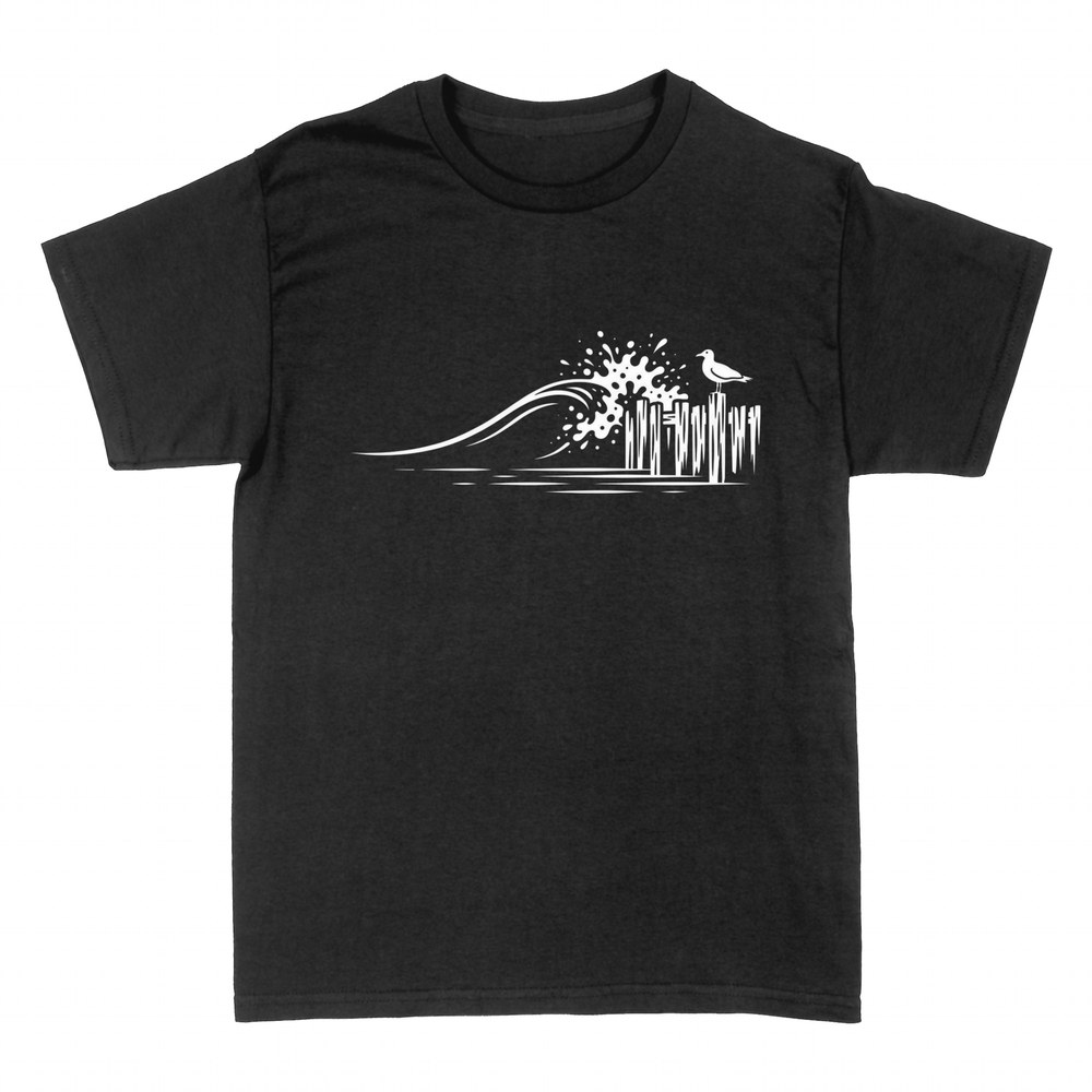 T-shirts: Welle und M&ouml;we auf Holzpf&auml;hlen