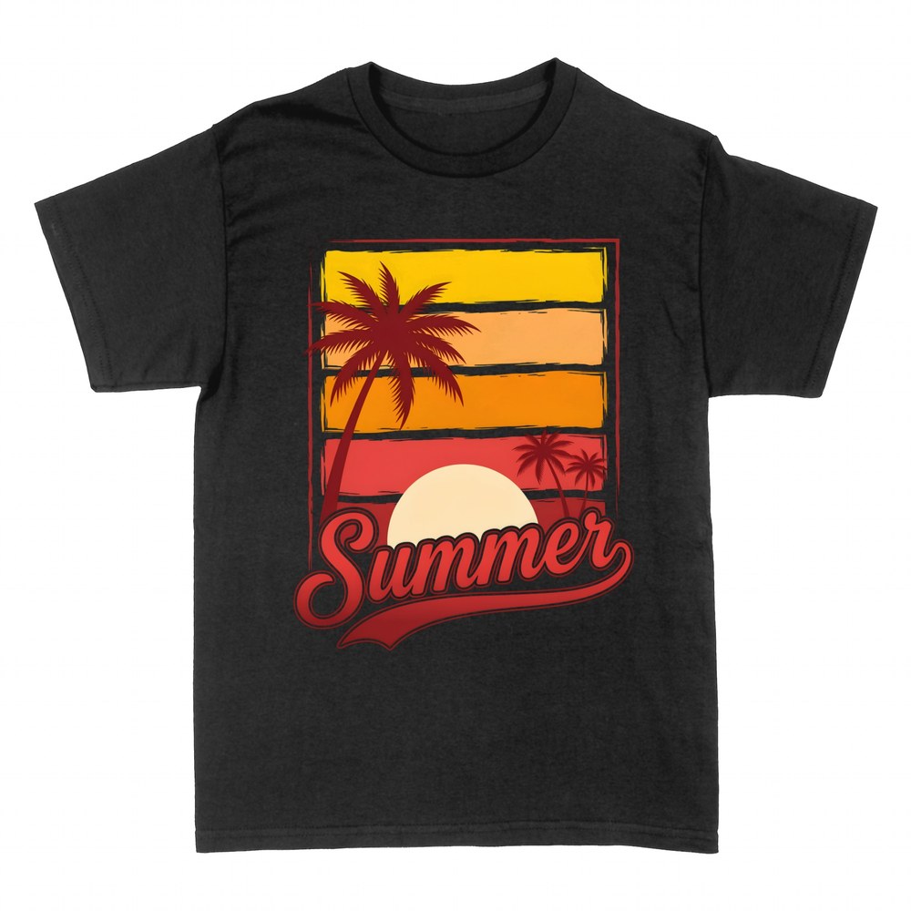 T-shirts: Retro Sommer-Sonnenuntergang mit Palmen