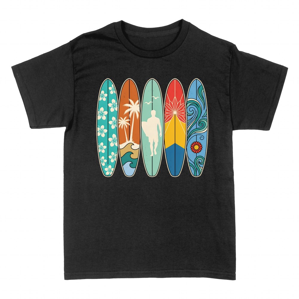 T-shirts: F&uuml;nf tropische Retro-Surfbretter