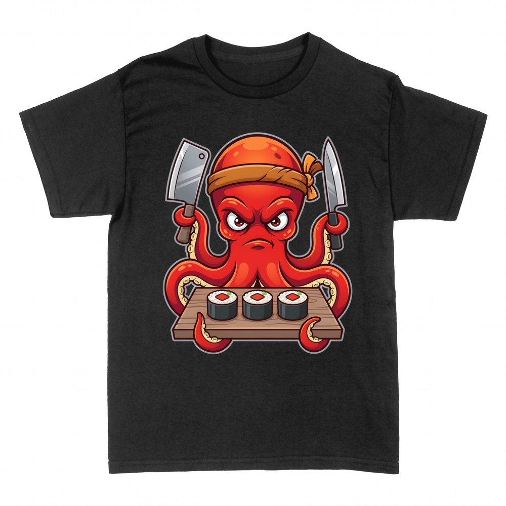 T-shirts: Oktopus Sushi-Koch mit Messern