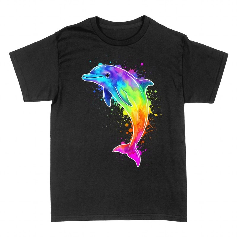T-shirts: Springender Delfin Aquarell Regenbogen