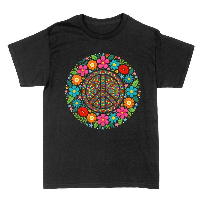 T-shirts: Buntes Peace-Zeichen im Blumenmandala