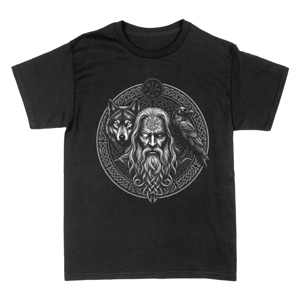 T-shirts: Nordischer Odin mit Wolf und Rabe