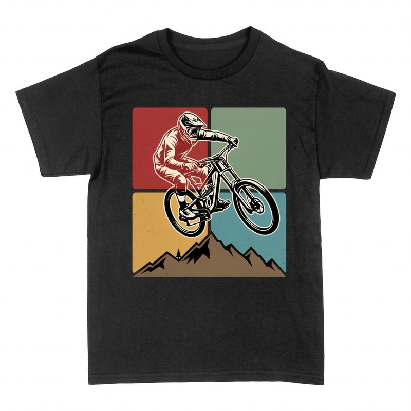 T-shirts: Downhill-Mountainbiker im Sprung Retro