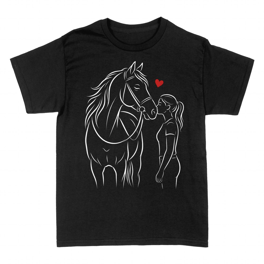 T-shirts: M&auml;dchen k&uuml;sst ihr Pferd mit Herz