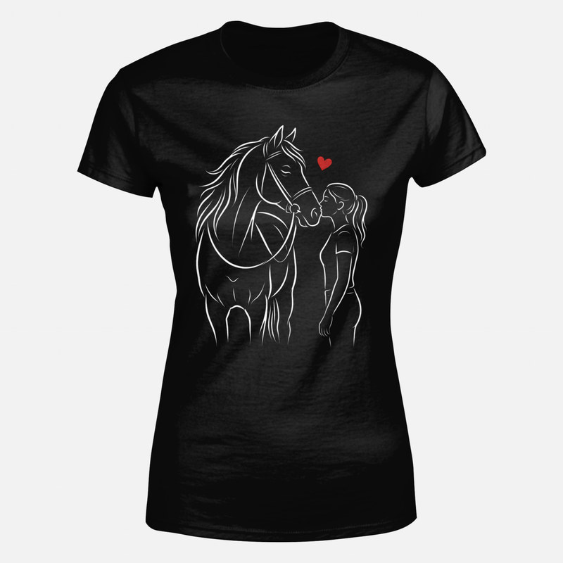 T-shirts: M&auml;dchen k&uuml;sst ihr Pferd mit Herz
