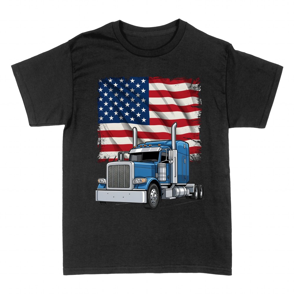 T-shirts: Blauer amerikanischer Truck mit USA-Flagge