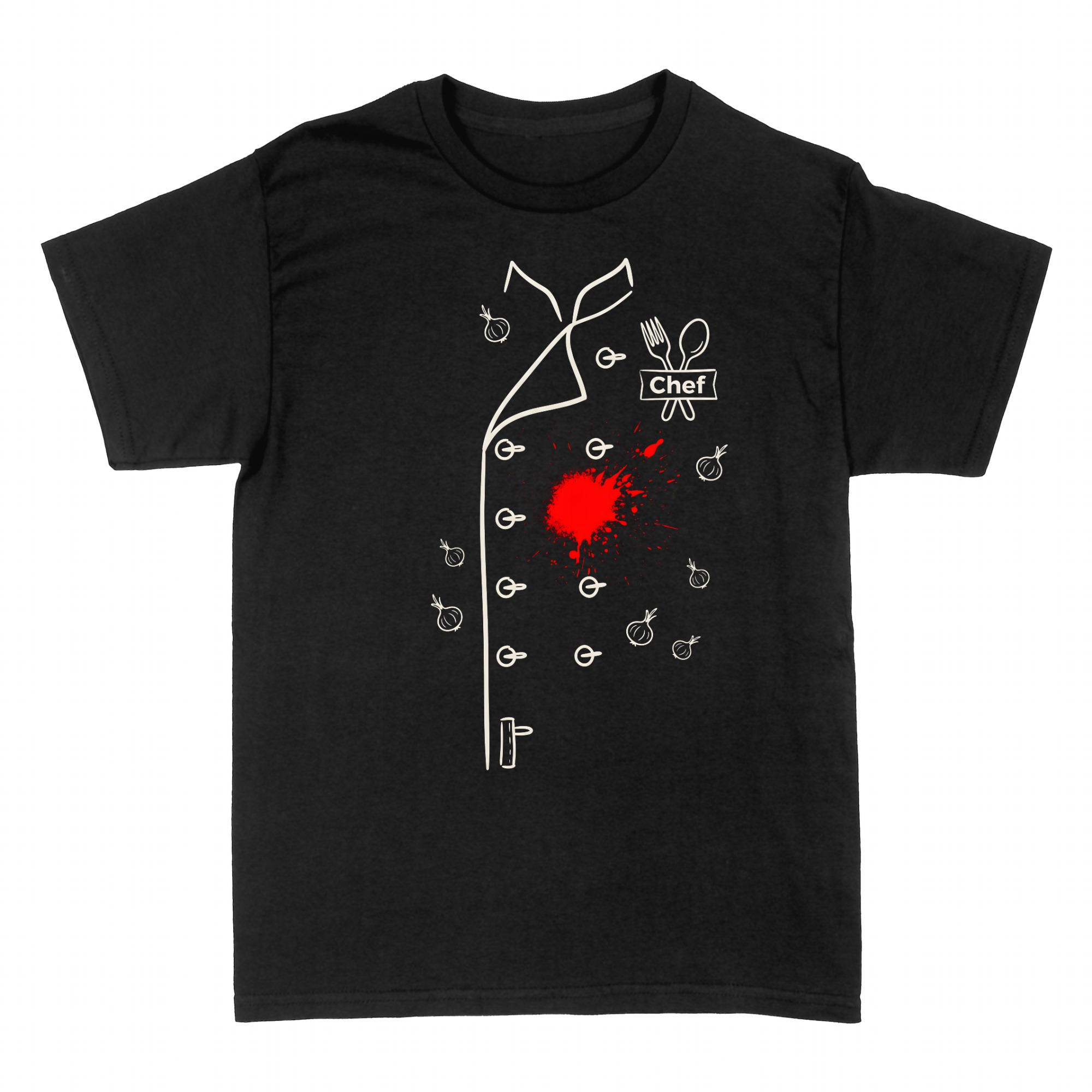 T-shirts: Kochjacke mit Besteck-Wappen und So&szlig;enspritzer