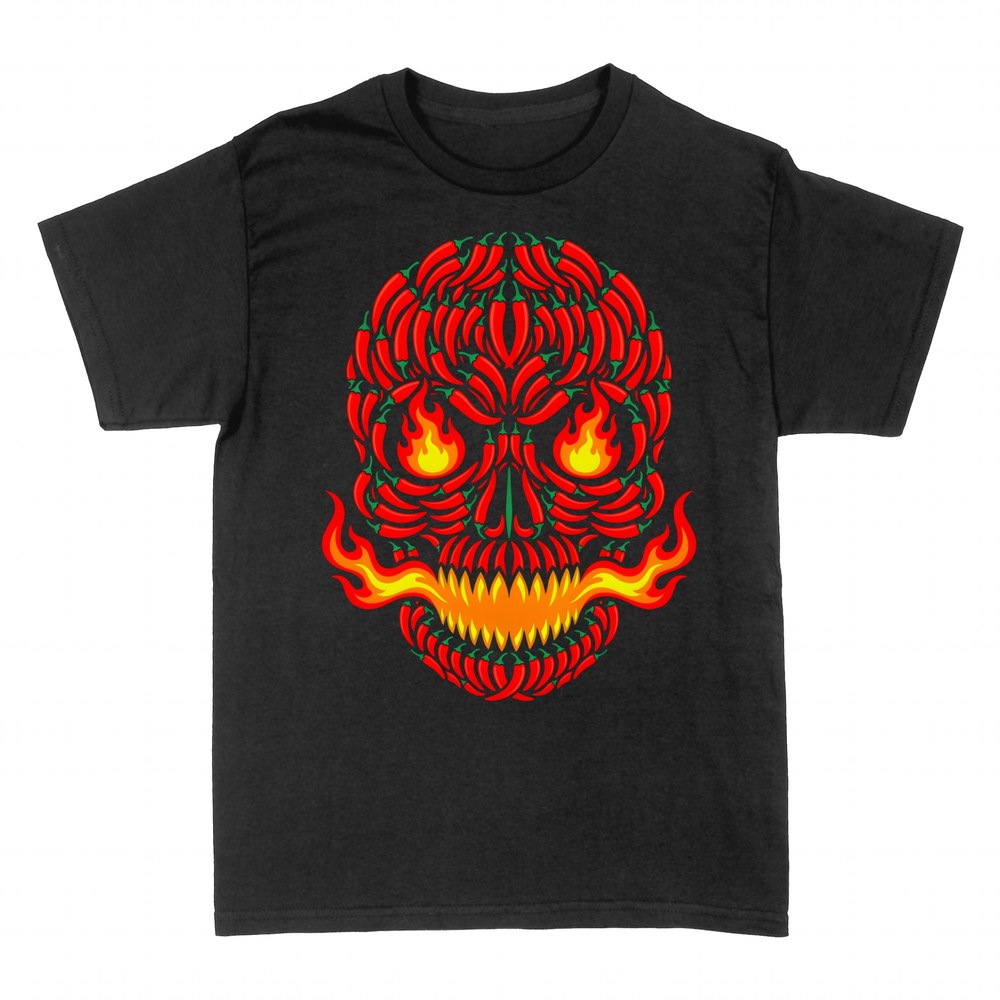 T-shirts: Totenkopf aus Chilischoten in Flammen