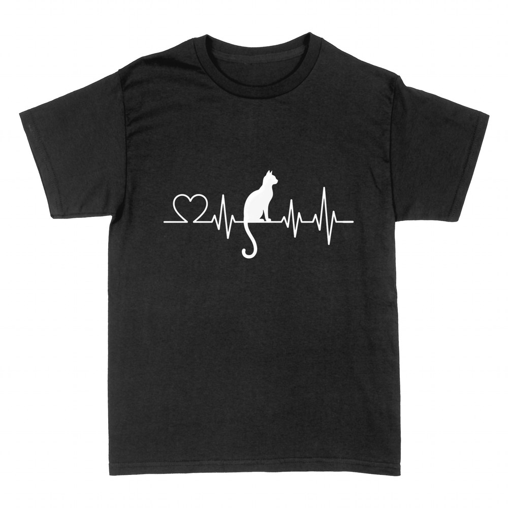 T-shirts: Katzen-Silhouette mit Herzschlag und Herz