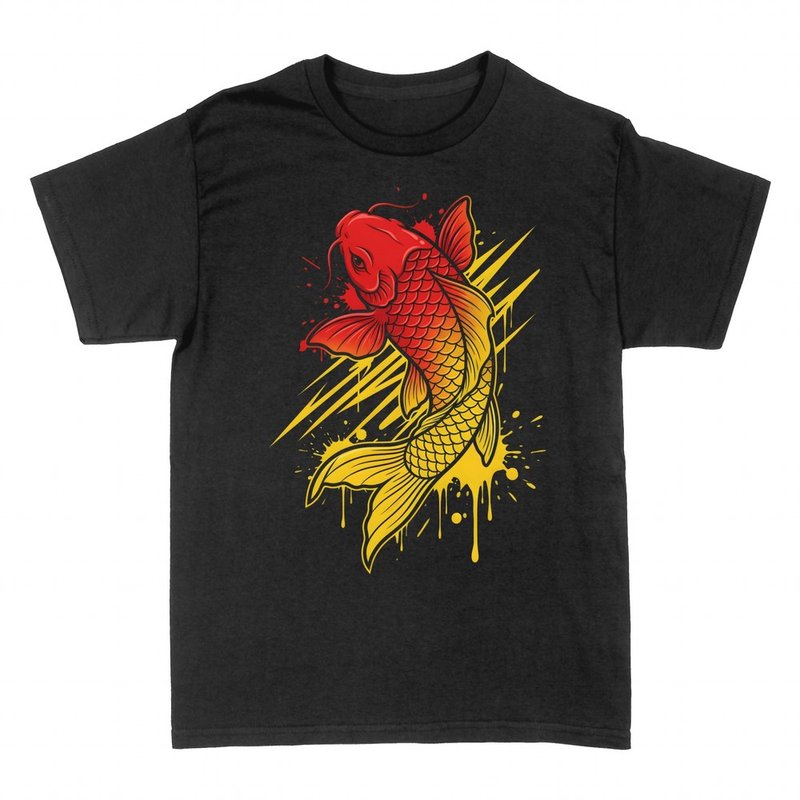 T-shirts: Roter goldener Koi-Fisch mit Farbspritzern
