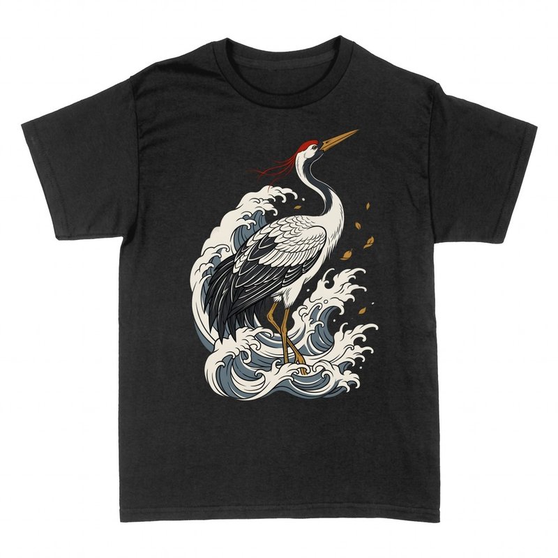 T-shirts: Japanischer Kranich zwischen Irezumi-Wellen