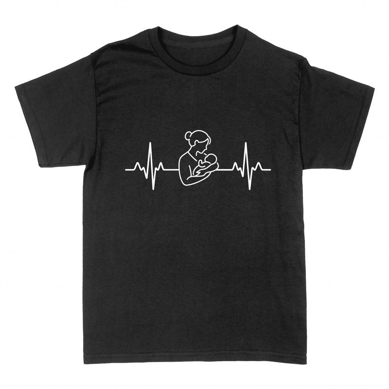 T-shirts: Hebamme mit Neugeborenem auf Herzschlaglinie