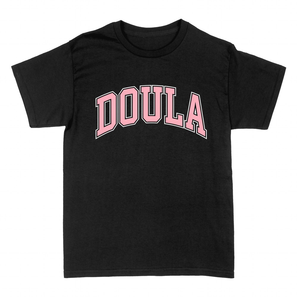 T-shirts: Doula in rosa College-Schrift