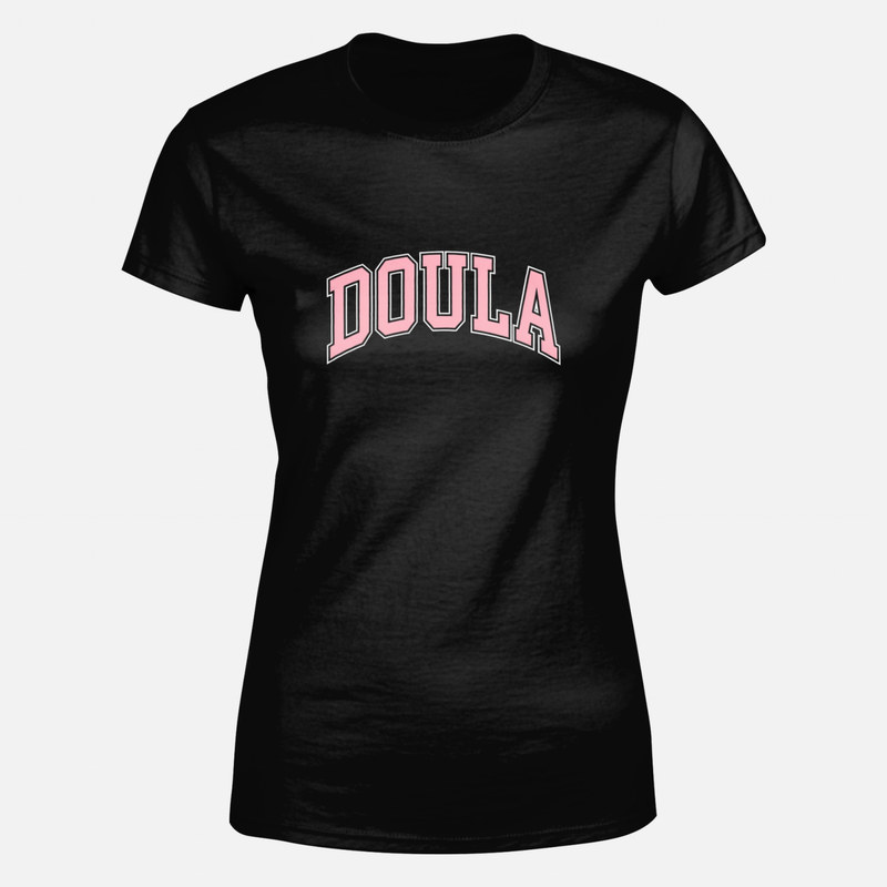 T-shirts: Doula in rosa College-Schrift