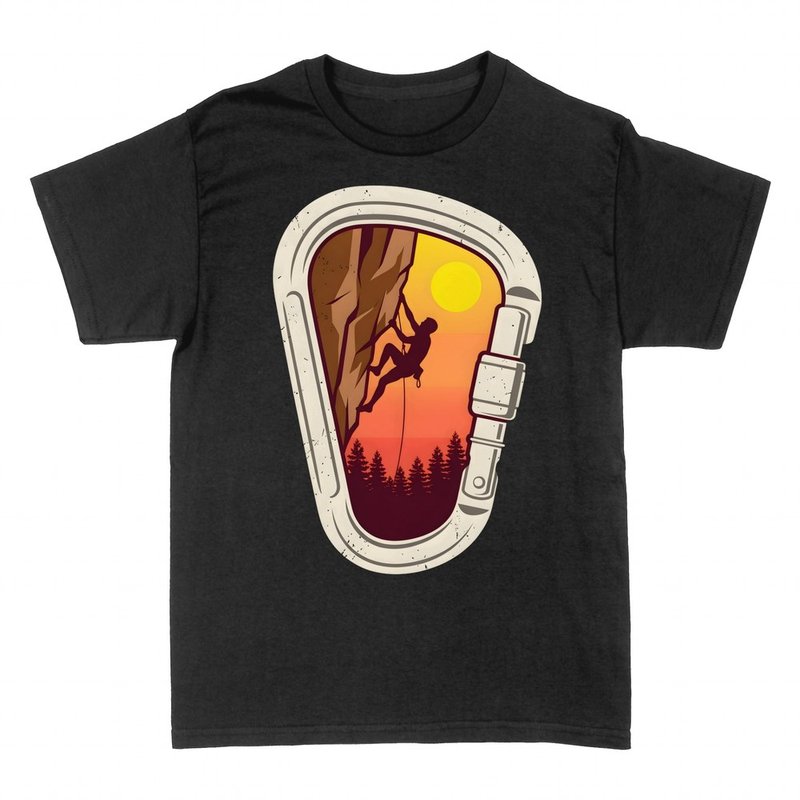 T-shirts: Karabiner mit Kletterer im Abendrot