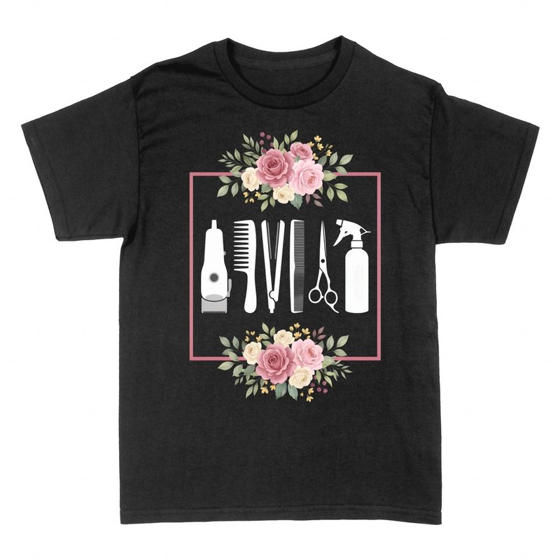 T-shirts: Friseur-Werkzeuge mit Blumen