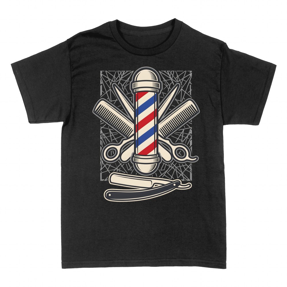 T-shirts: Barber-Pole mit Schere und Rasiermesser